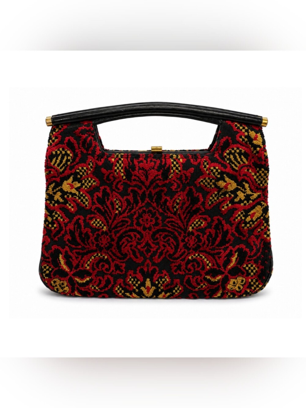 Vintage 60s Meyers Tapestry Velvet Handbag Carpet Bag Black Red Gold Whimsigoth